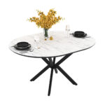 MASA EXTENSIBILA DOBOK 110, 110-145X110-76 CM, METAL/MDF, NEGRU/ALB MARMURA SUPER MAT - imagine 2