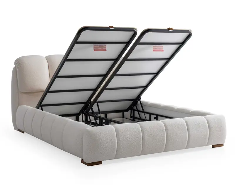 IMG_2891 Pat “Platin”, Tapitat bej, 160x200cm, structura metalica cu lada de depozitare pe pistoane de aer - imagine 5