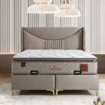 Pat “Lizbon”, Tapitat in catifea, 160x200cm, structura metalica cu lada de depozitare pe pistoane de aer