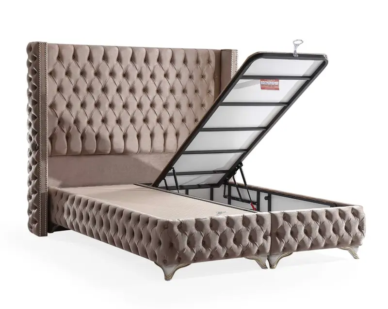 IMG_2917 Pat “Dallas” tapitat in catifea, tablie cu bumbi, 160x200cm, cu lada de depozitare - imagine 4